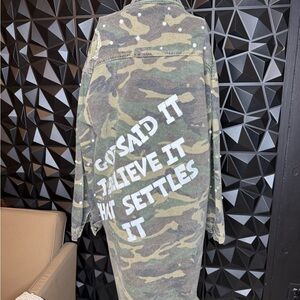 Custom designed long over sized fatigue jacket